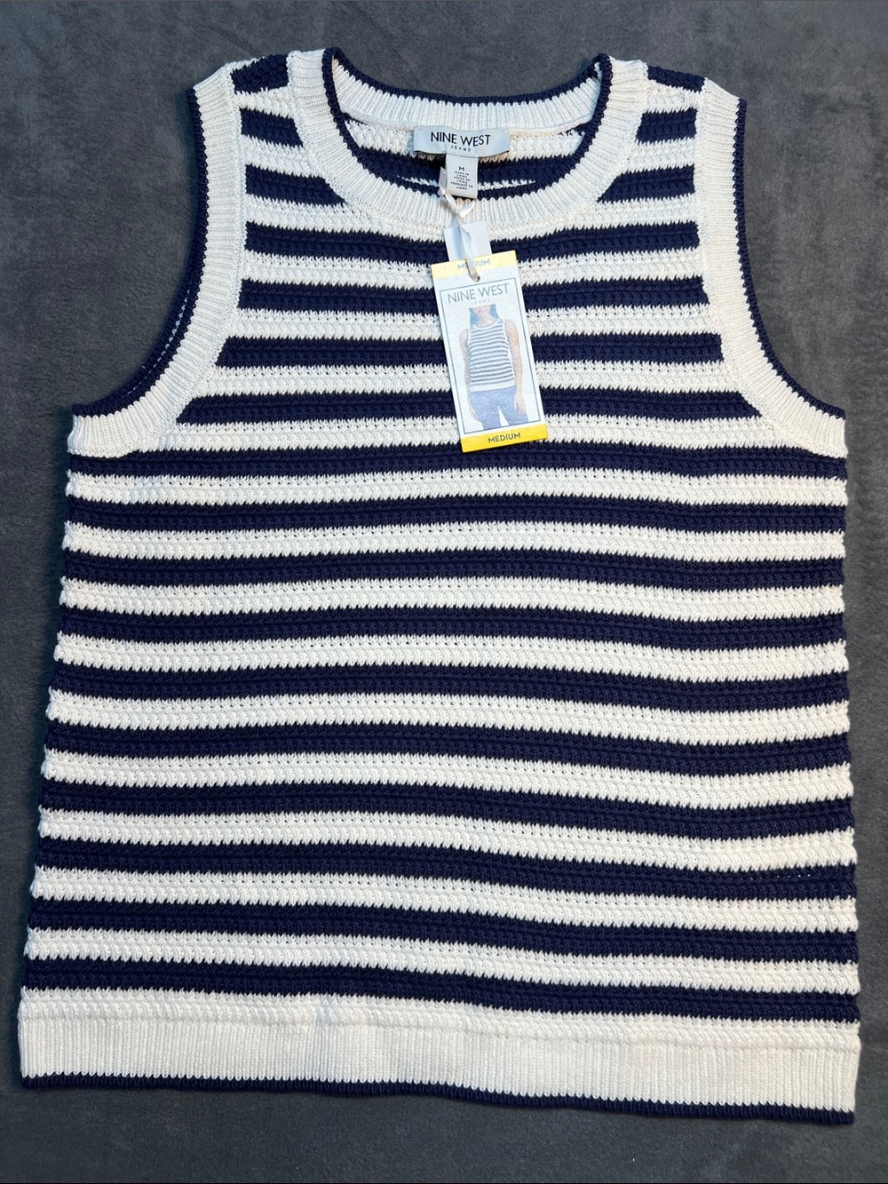 Nine West Navy and White Striped Knit Tank